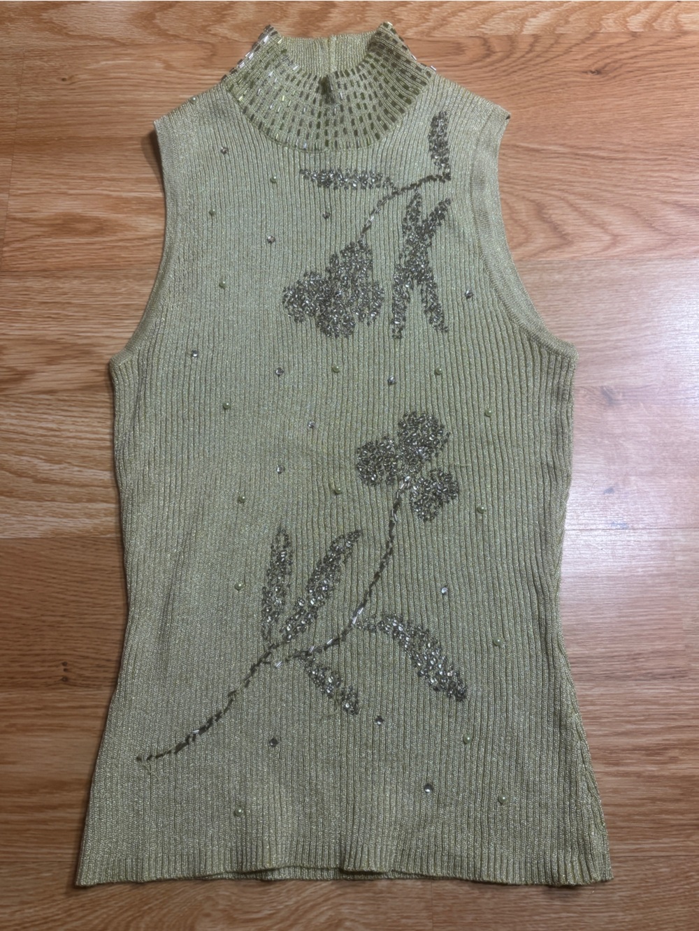 Cache Olive Green Ribbed Sequin Floral Tank - Picture 2 of 8